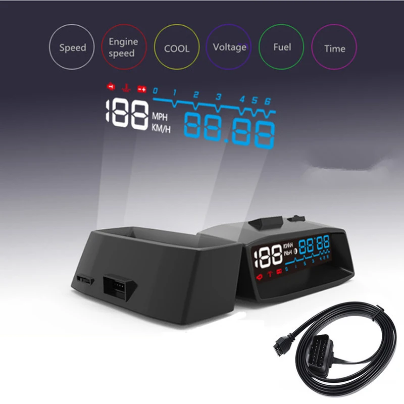 ActiSafety 4F автомобиль OBDII HUD OBD2 Авто головного средства ухода за кожей Шеи до Дисплей км/ч, показывающая превышение скорости Предупреждение лобовое стекло проектор автомобиля Напряжение сигнализации