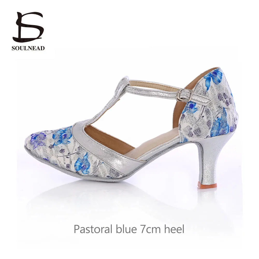 blue 7cm heel Для женщин Туфли для латинских танцев глубинных слоев кожи Цвет каблуки Бальные танго Женская обувь для танцев 5/7 см каблук бальные Обувь для танцев - Цвет: blue 7cm heel