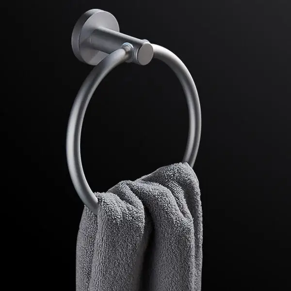 towel ring Космические алюминиевые угловые полки, двойные крючки для халатов, настенные серебряные Вешалки для полотенец, коробка для салфеток, аксессуары для ванной комнаты, набор аксессуаров - Цвет: towel ring