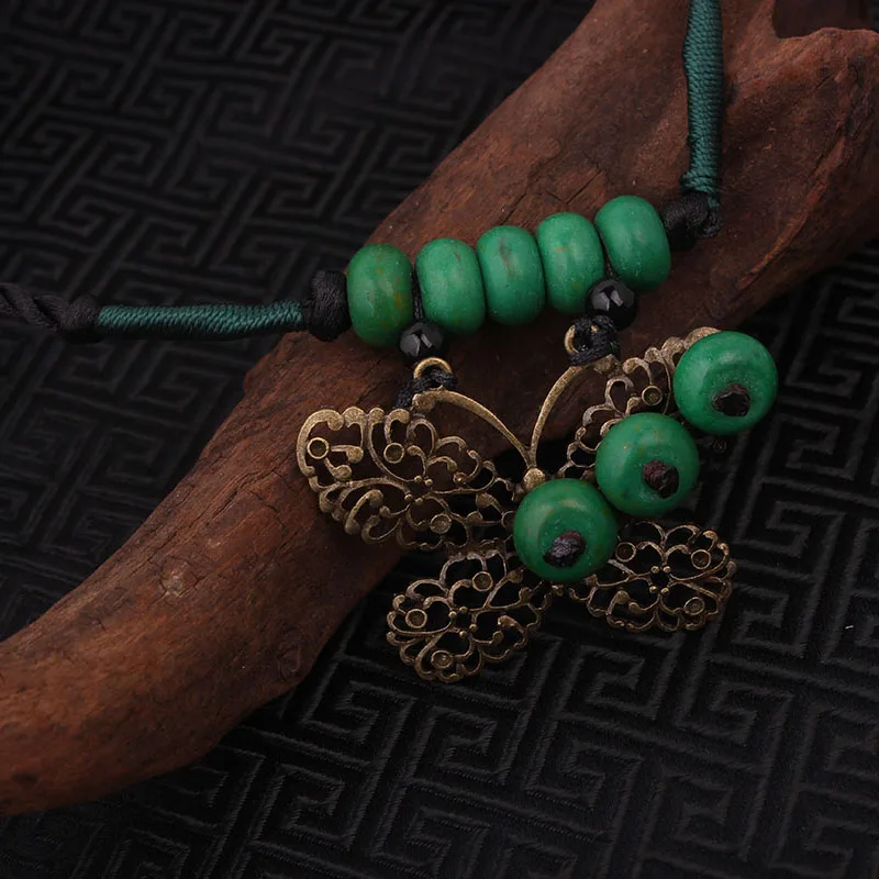 Ожерелье чокер в этническом стиле ожерелье с Зелеными камнями и подвесками