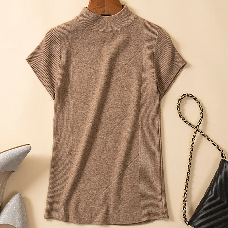 Женский трикотажный свитер с круглым вырезом и коротким рукавом | Женская одежда