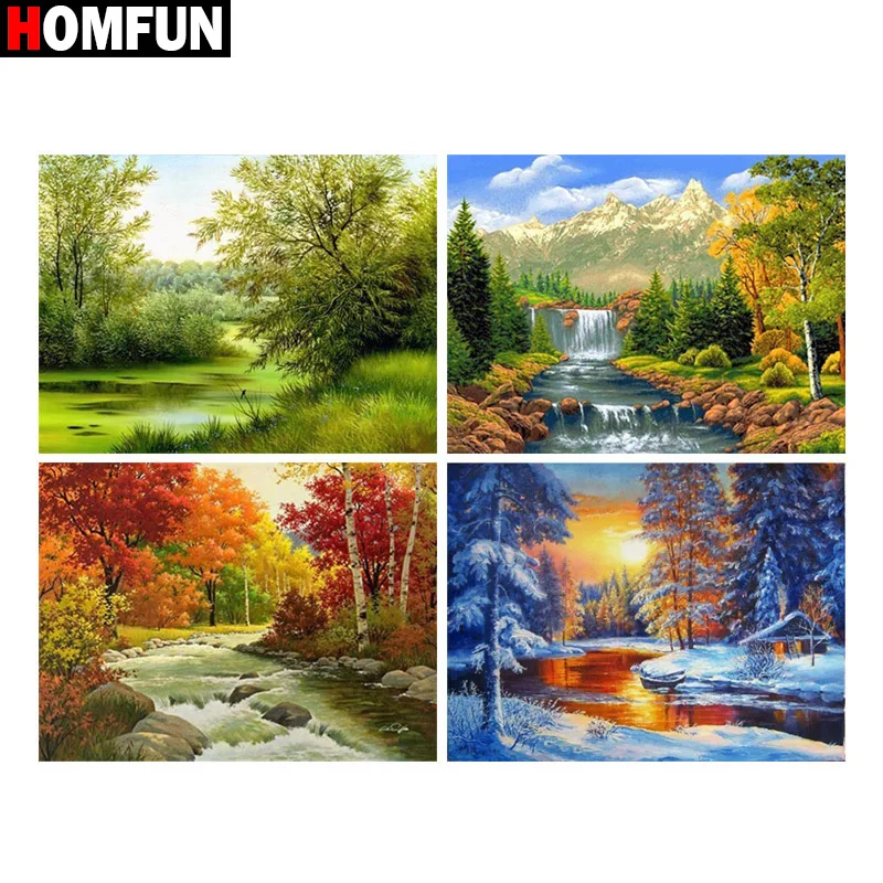 

HOMFUN 3D DIY Diamond Embroidery "Four seasons scenery" Picture of Rhinestones Diamond Painting Cross Stitch Needlework Decor