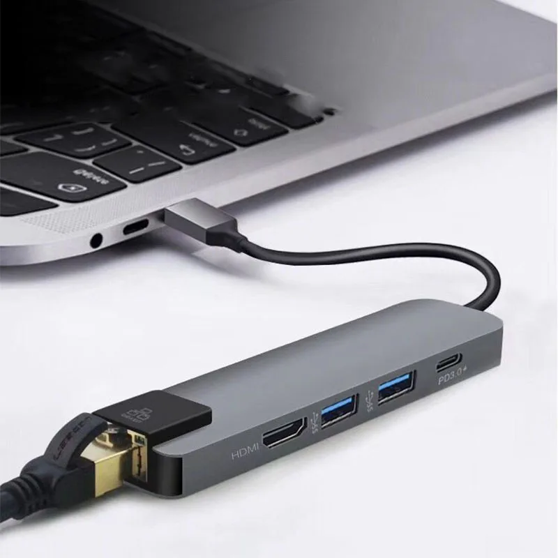 5 в 1 конвертер с портом Ethernet Type C на гигабитный + концентратор HDMI 4K PD для ПК ТВ