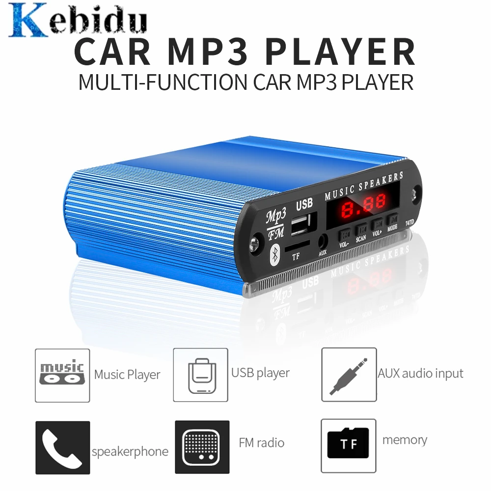 Автомобильный Bluetooth беспроводной MP3-плеер Handsfree с микрофоном Запись TF USB 3 5 мм AUX В 12