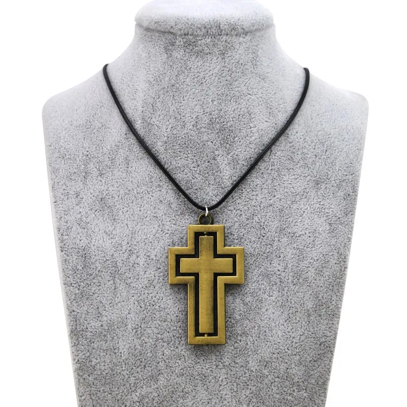 Ожерелье с крестом для мужчин и женщин Винтажное колье вращающимся золотом