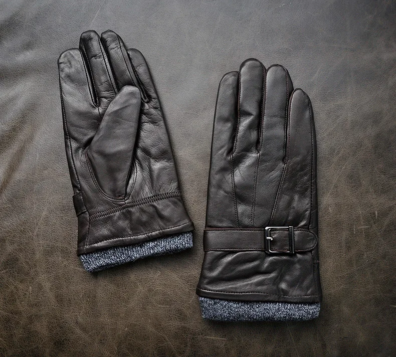 Новые кожаные зимние перчатки guantes, теплые перчатки из овчины, мужские кожаные перчатки, простые противоскользящие перчатки для мужчин KWA559