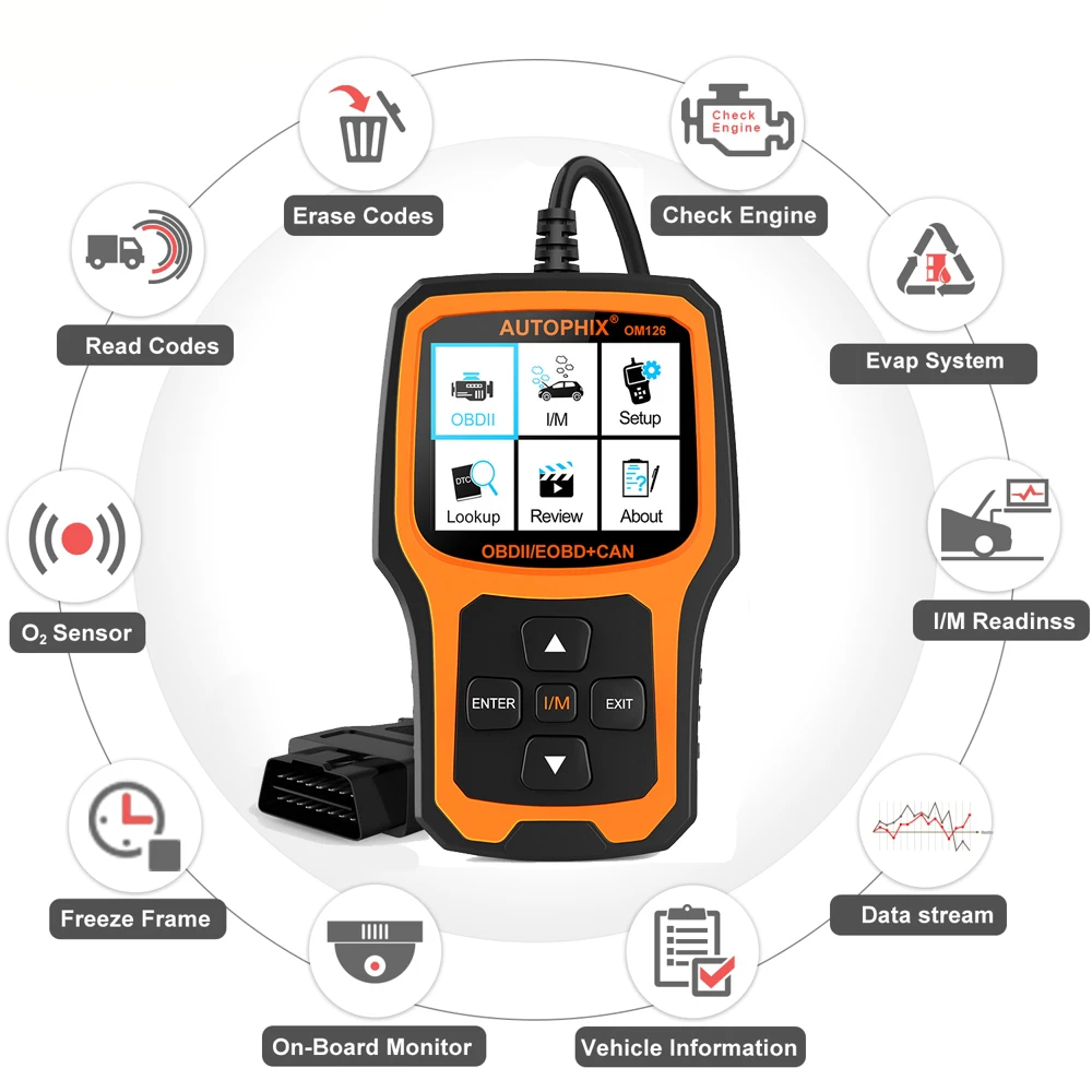 Autophix OM126 OBD2 сканер считыватель кода двигателя Поддержка 8 языков 46 производители
