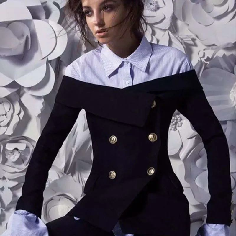 2018 Runway конструктор официальных Sexy с открытыми плечами Jaclets Для женщин двойной