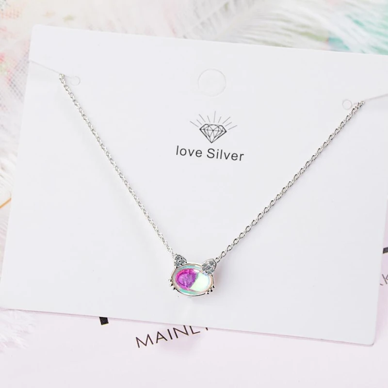 Сердце милый кот искусственный лунный камень сладкий кулон 925 пробы Серебряная