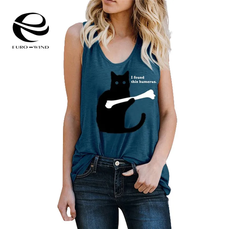 Женская футболка без рукавов с круглым вырезом и принтом кота летняя забавная