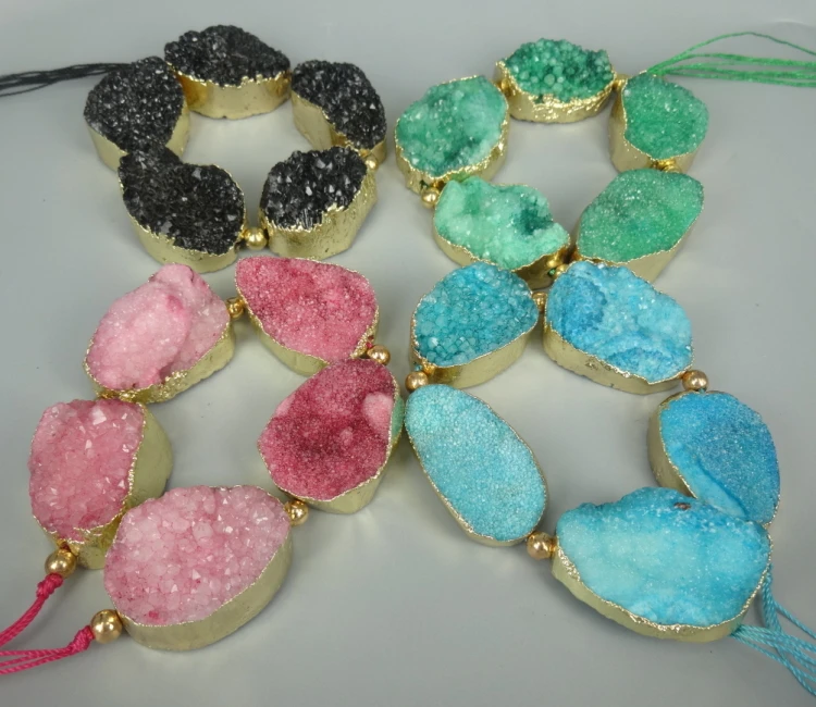 

Blue Aqua Drusy Crystal Geode Point Pendants, Geode Slice Druzy Pendant Electroplating Plated Quartz Crystal