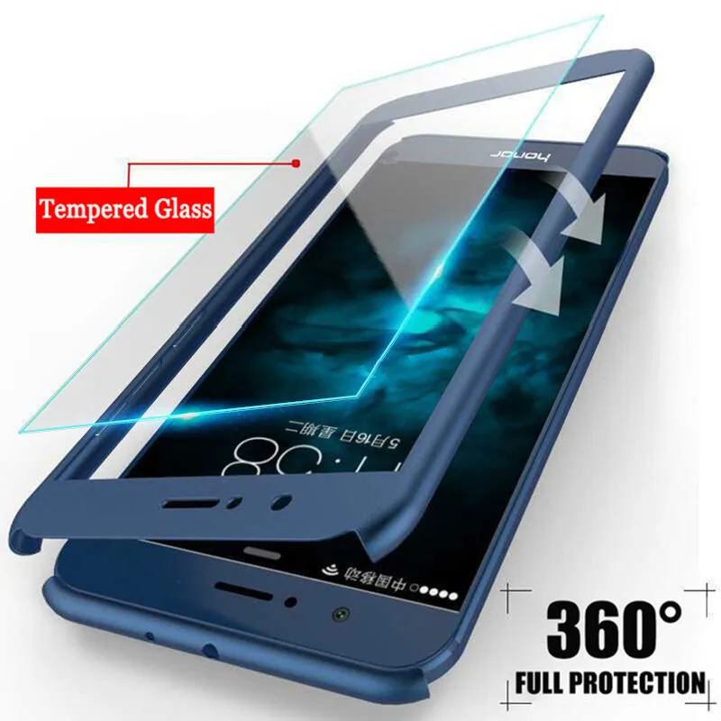 

360 Degree Full Cover Phone Cases For Huawei P Smart P20 P10 P9 Lite Nova 2 2i Plus Honor 6x 7x 8 9 9i V9 10 Hard PC With Glass