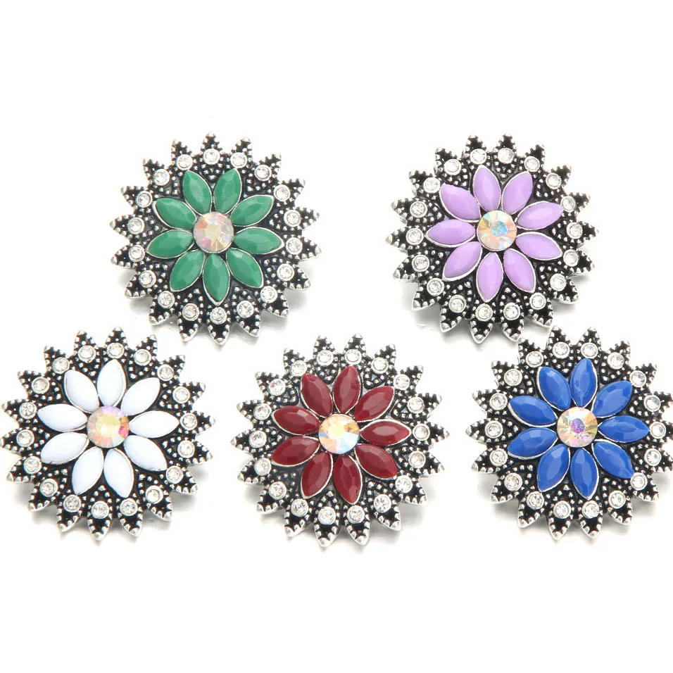 

10 шт./лот новые металлические кнопки ювелирные изделия 18 мм очаровательные Стразы Цветы застежка кнопка подходит для браслета ожерелье для ...