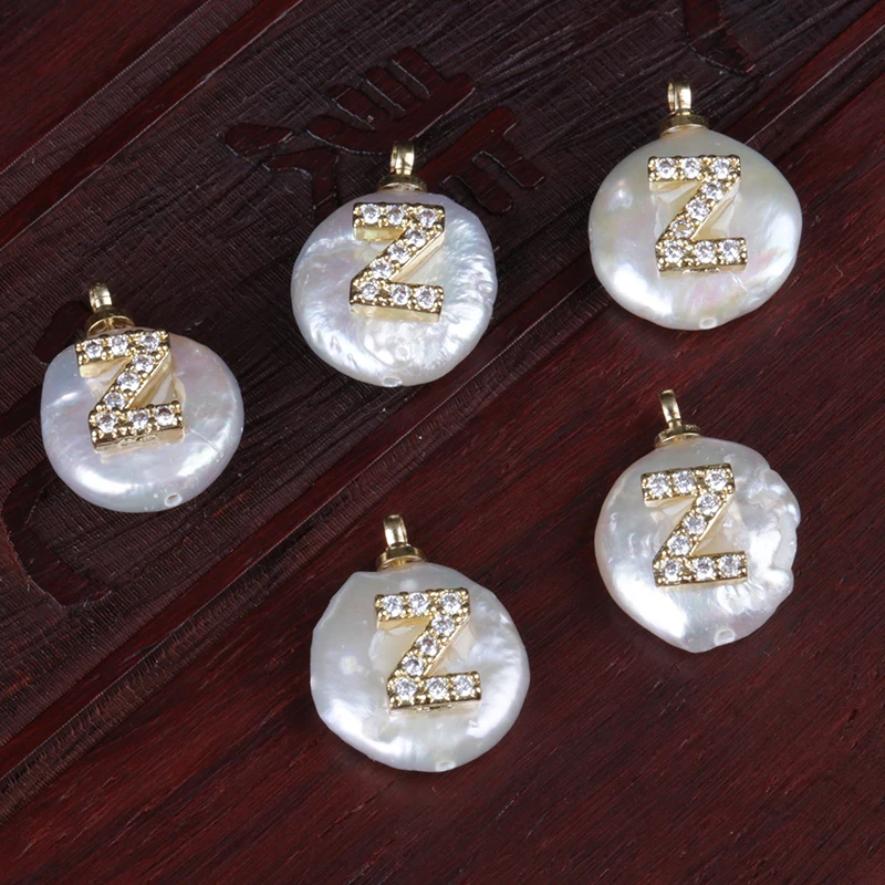 Подвеска из белого циркония с пресноводным жемчугом 26 букв алфавита | Украшения и