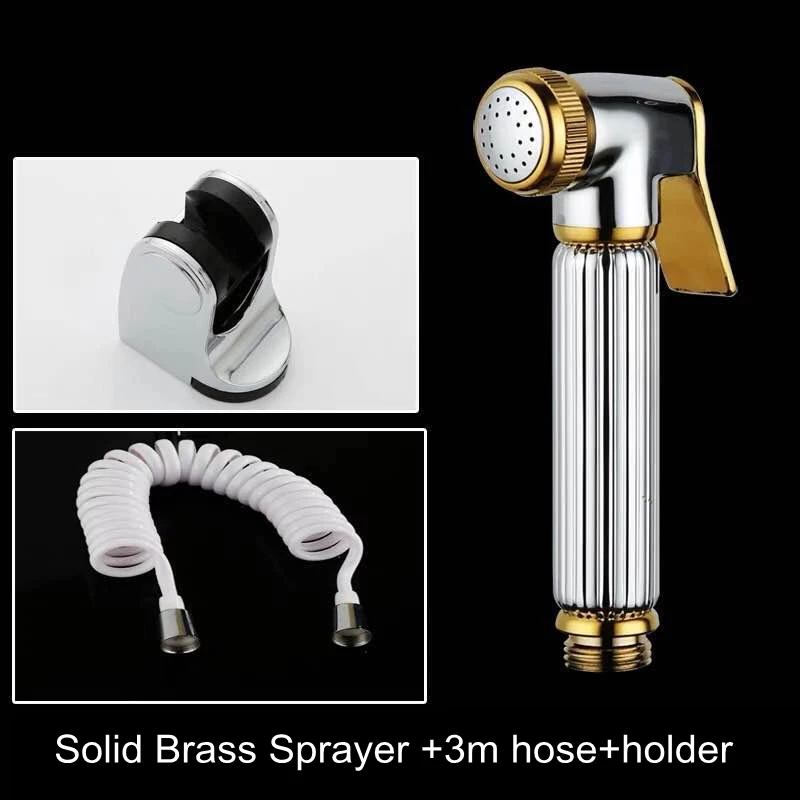B-Whole Set-3m Bidets опрыскиватель-кран твердая латунь хром ручной туалетный ванная комната биде садовый кран Золотая Насадка-биде душ для домашних животных спрей EL009 - Цвет: B-Whole Set-3m