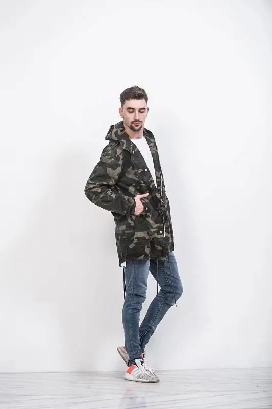 Высокие уличные теплые зеленые камуфляжные Длинные куртки хип хоп зимнее Мужское пальто Модные мужские повседневные куртки и пальто оверсайз