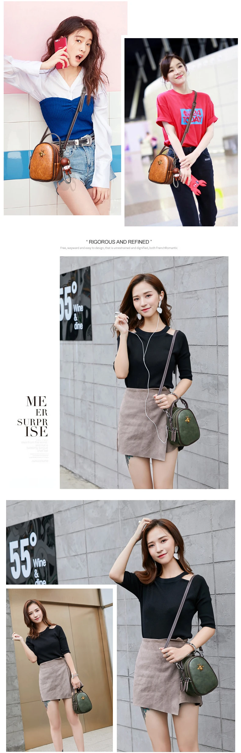 Women Bags Genuine Leather Shoulder Bag Crossbody Famous Brand Tote Handbag Cute Small Fashion Shopping Bag with Bear Pendant
