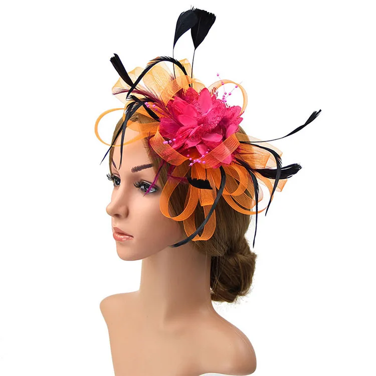 A Шляпа Свадебная королевские шляпы цветок Pamelas Y Sombreros Para Bodas перья шляпка для церкви Зажимная лента шляпа для банкета Свадебная Тиара - Цвет: A
