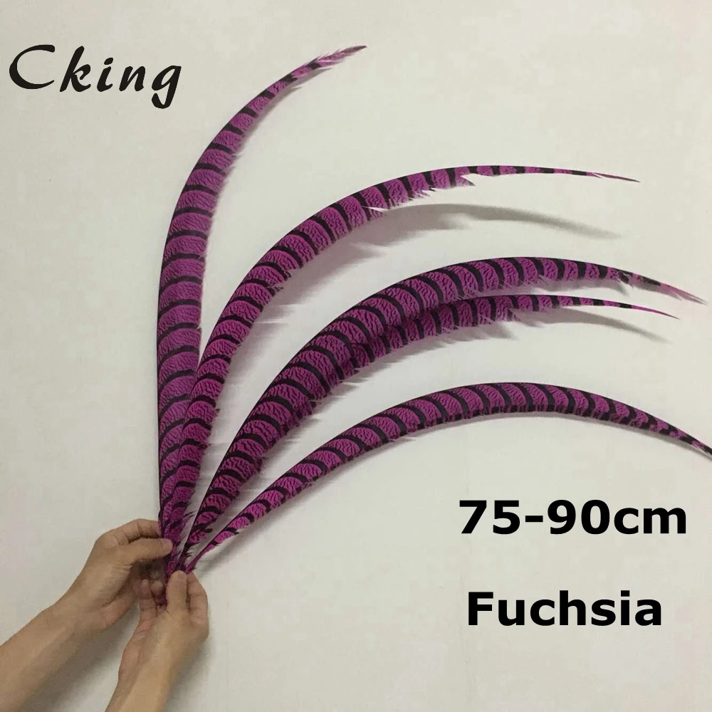 

Wholesale 50pcs Real natural Lady Amherst Pheasant Feather 30-35inch Fuchsia Dyed Decorative Performance Accessories Carnival
