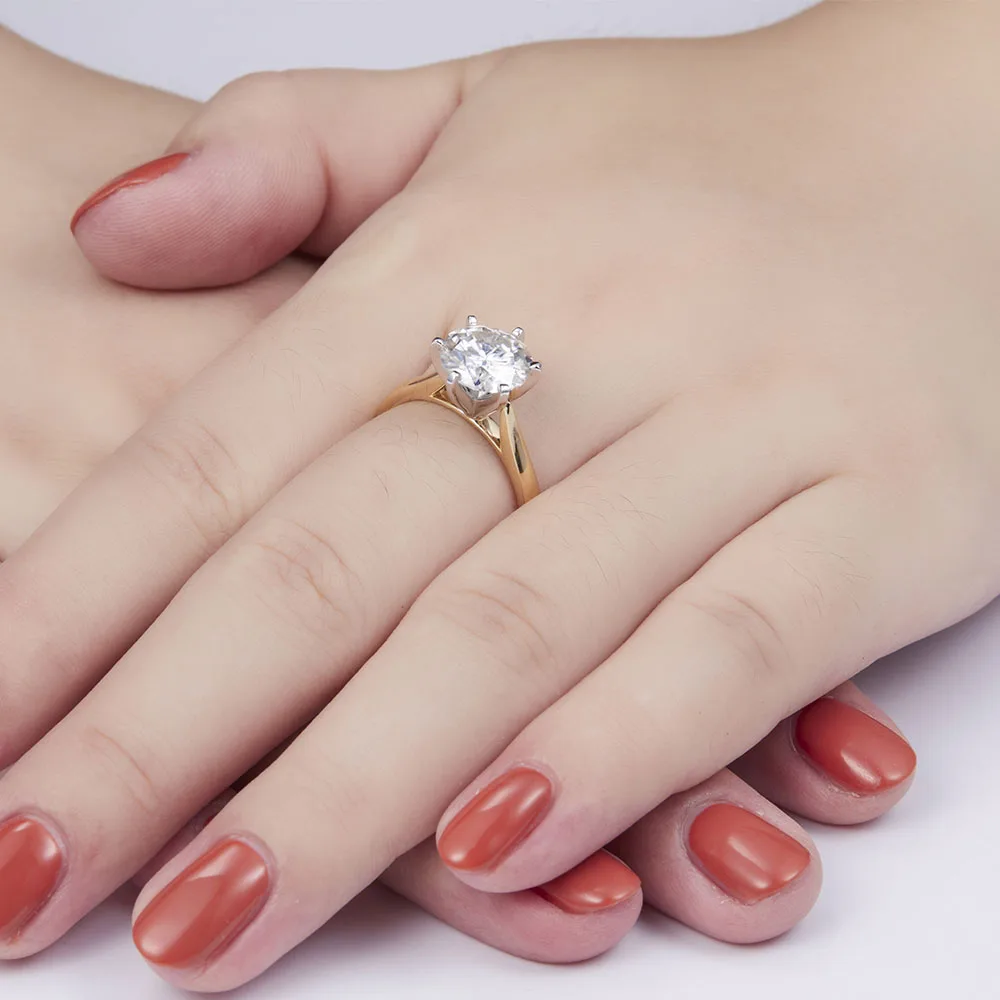 14K 585 из золота двух цветов центр 3ct обручальное кольцо для женщин центральный 9 мм E цвет Moissanite Золотое кольцо