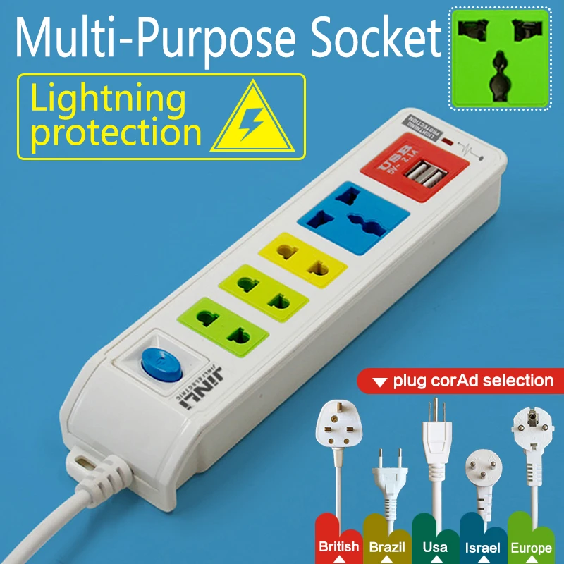 BR IL AU US UK EU plug Universal 4 Outlet Power Socket & 2 USB socket with Portable |