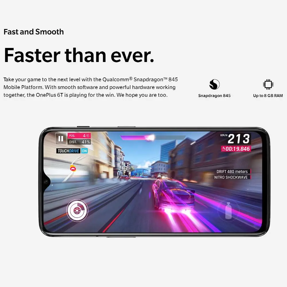 Мобильный телефон Oneplus 6T A6013, 8 ГБ, 128 ГБ, Восьмиядерный процессор Snapdragon 845, экран 6,41 дюйма, разблокировка отпечатков пальцев, NFC, 4G, смартфон, европейская версия