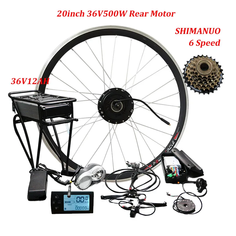 2" 24" 2" 700C(28") комплект электрического велосипеда для 36 в 500 Вт задний мотор колесо для электровелосипеда e комплект велосипеда с литиевой батареей bicicleta electrica - Цвет: 20inch 6 Speed