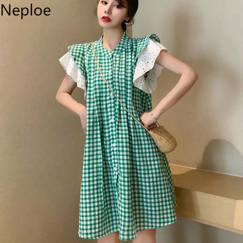 Neploe/милые шикарные клетчатые женские платья новинка с воротником стойкой