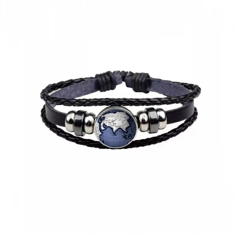 World Map Earth Seven Oceania Retro Glass Bracelet Classical Precision Globes Snaps Men's Bracelets DIY Photo Customization | Украшения