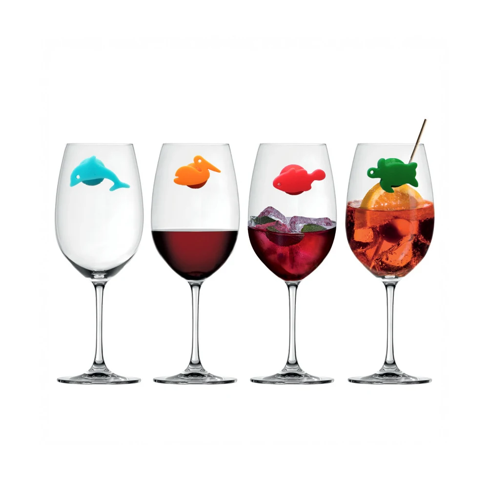 12pcs Silicone Marine Animals Wine Glass Marker Creative Drinking Cup Identifier Party Cup Sign(Mixed Colors