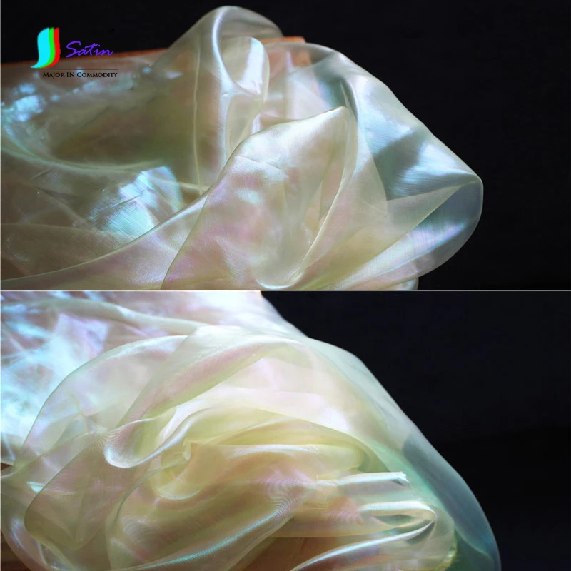 Зашифрованная светло желтая Иллюзия органза ткань кристальная пряжа градиент