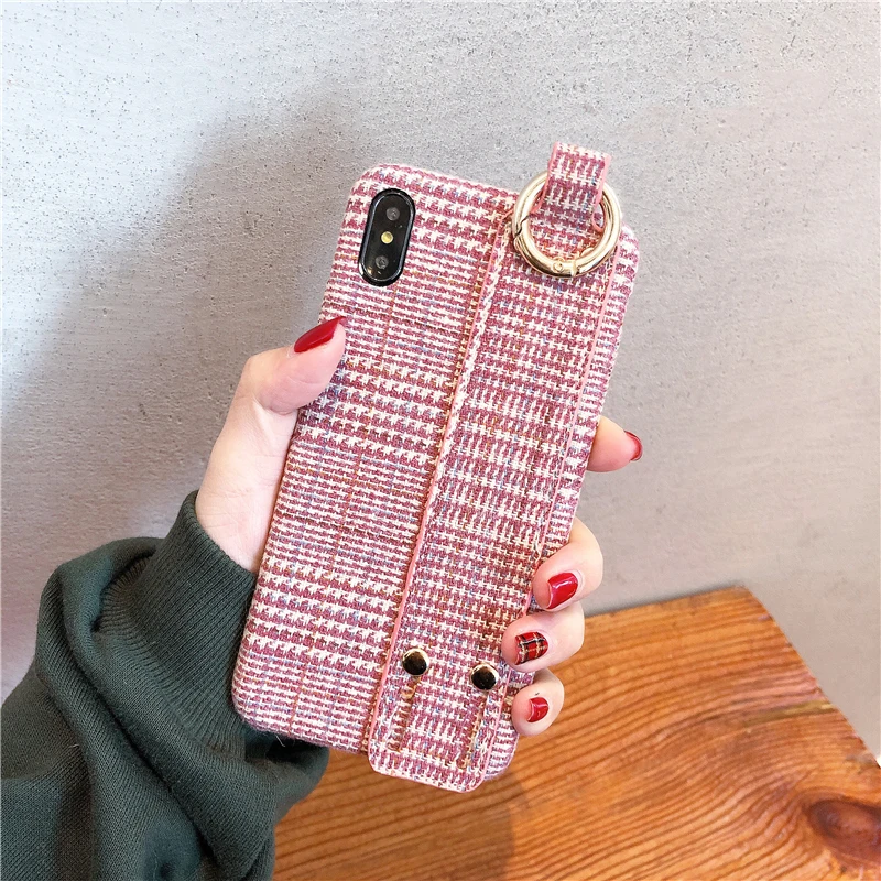 GlamPhoneCase розовый клетчатый тканевый чехол для телефона iPhone XS Max XR 8 8plus 7 7plus 6/6S Plus