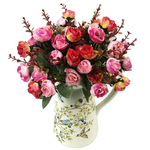 1 букет из искусственных роз 21 головка Шелковый цветочный лист декор для