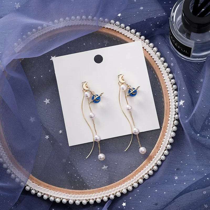 2019 корейские серьги длинные висячие планета для женщин букле d'oreille femme имитация