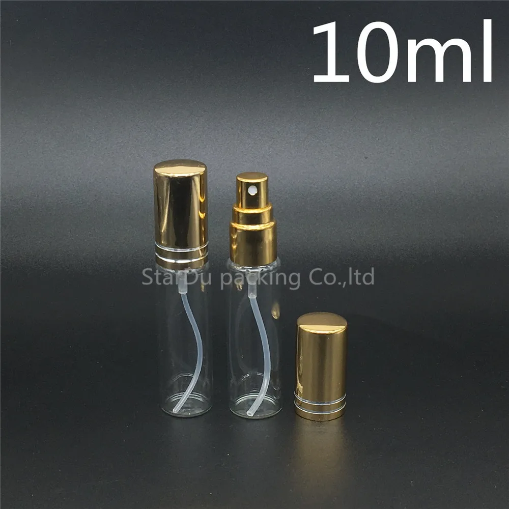 

500Pcs/lot 10ml Glass Spray Bottles, 10CC Glass Perfume Bottle With Gold Cap, Small Travel Packing Container