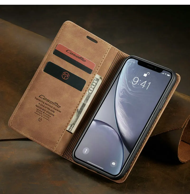 CaseMe ретро кожаный чехол для iPhone XR X Max 360 роскошный держатель карт на магнитах чехол-кошелек для iPhone X XS XR 8 7 6 6s Plus