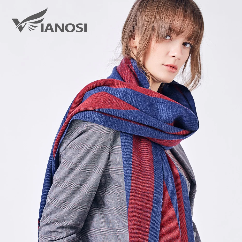VIANOSI Модный зимний шарф в полоску женский большого размера мягкий роскошный