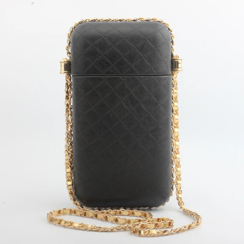 black Модное мини-сумка дамы PU Leathrer Lingge вечерний клатч кошелек цепи Rectange сумка Свадебная вечеринка - Цвет: black