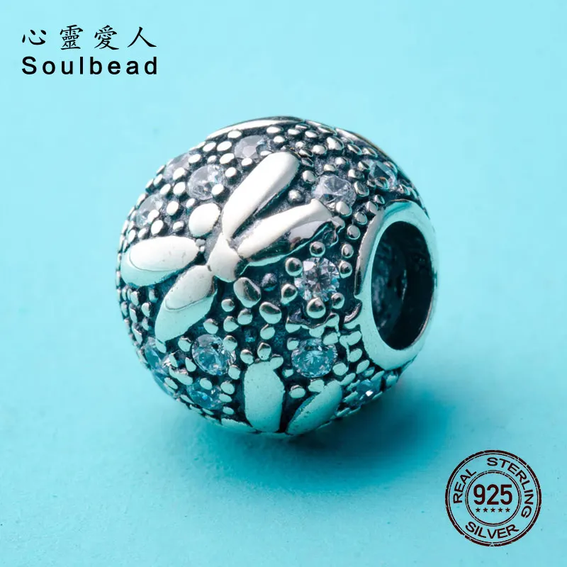 Soulbead 925 пробы серебряный Cz камень стрекоза талисманы подходит для браслета