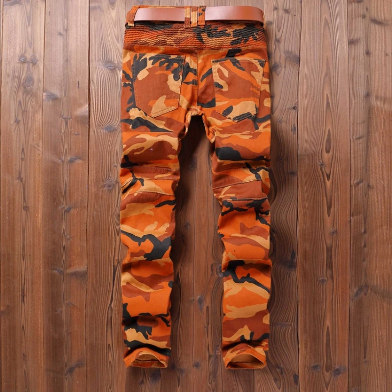 Мужские джинсы с 3D принтом винтажные камуфляжные на молнии модные уличные прямые