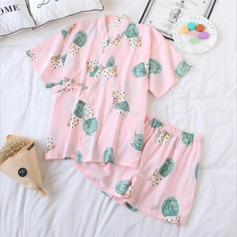 2019 кимоно и короткие брюки набор для женщин Летний Тонкий японский стиль ночная