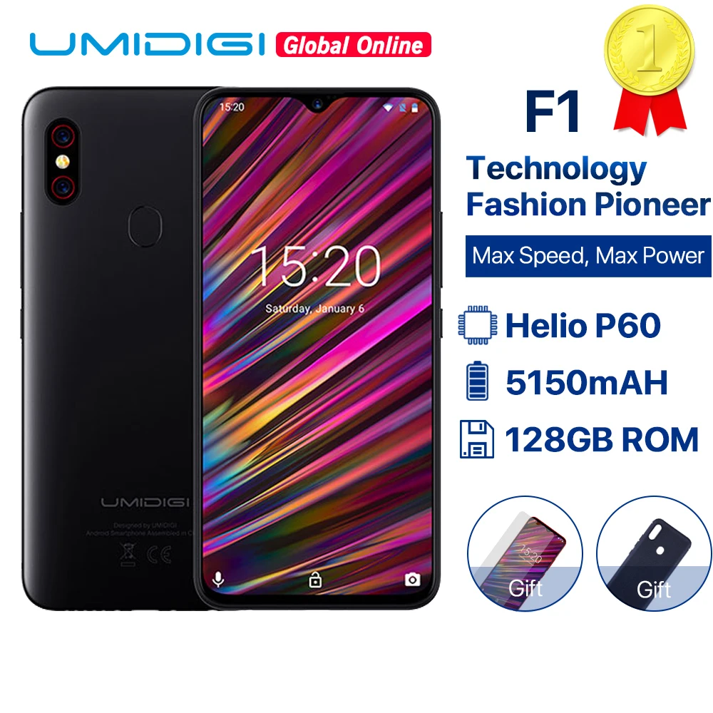UMIDIGI F1 6 3 дюйма водонепроницаемый FHD Смартфон Android 9 0 Helio P60 AI Global Band 128 ГБ 5150 мАч