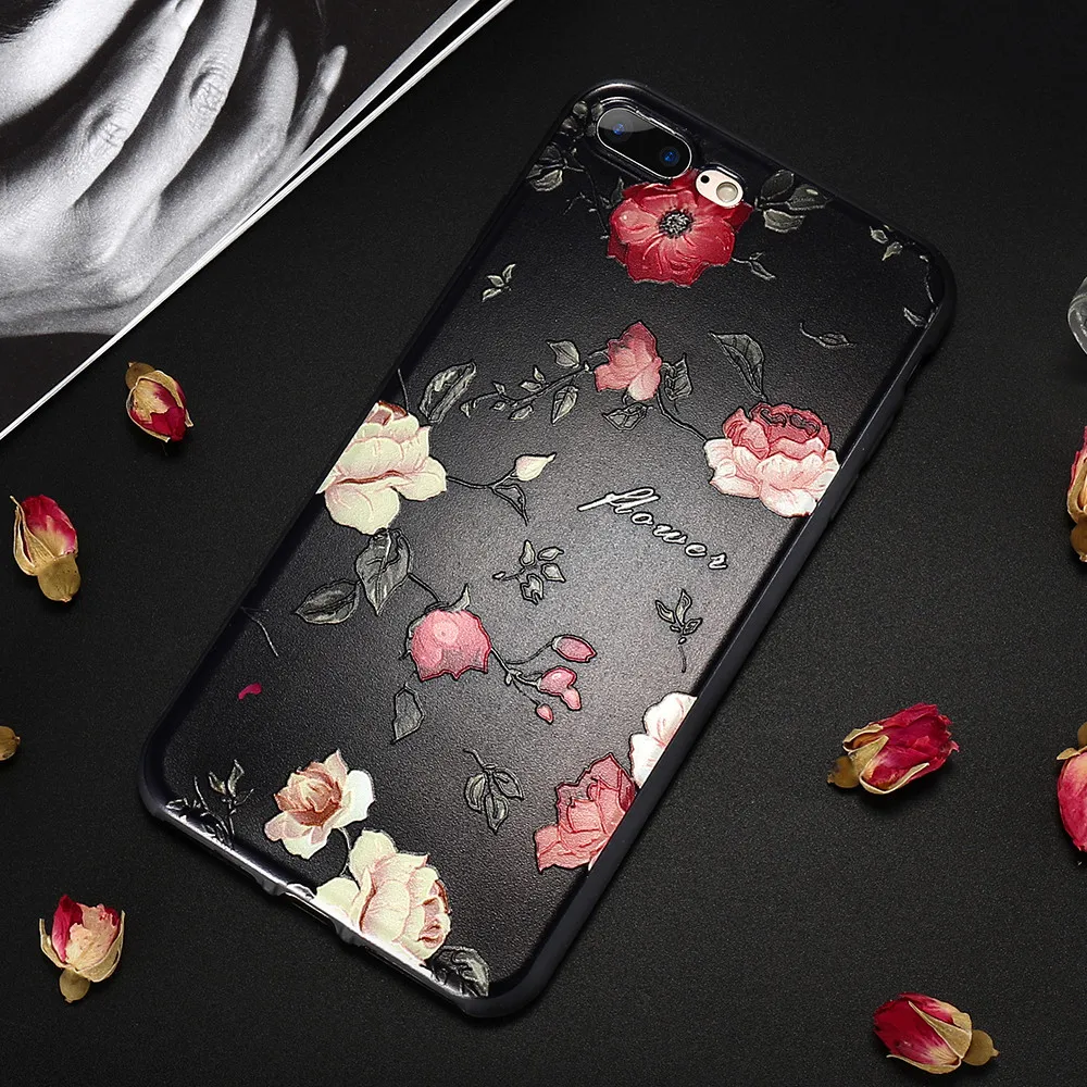 Kisscase рельеф мягкий чехол для iPhone 7 8 plus Чехол розы силиконовый Капа 6 S 5 5S SE обратно