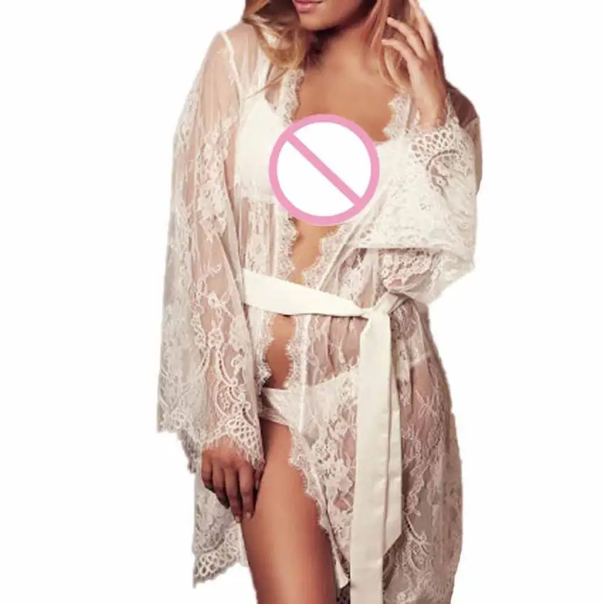 Бежевый Женское нижнее белье Babydoll, ночное белье, кружевное пальто, ночное белье+ стринги, одежда для сна для женщин 7,26 - Цвет: Бежевый