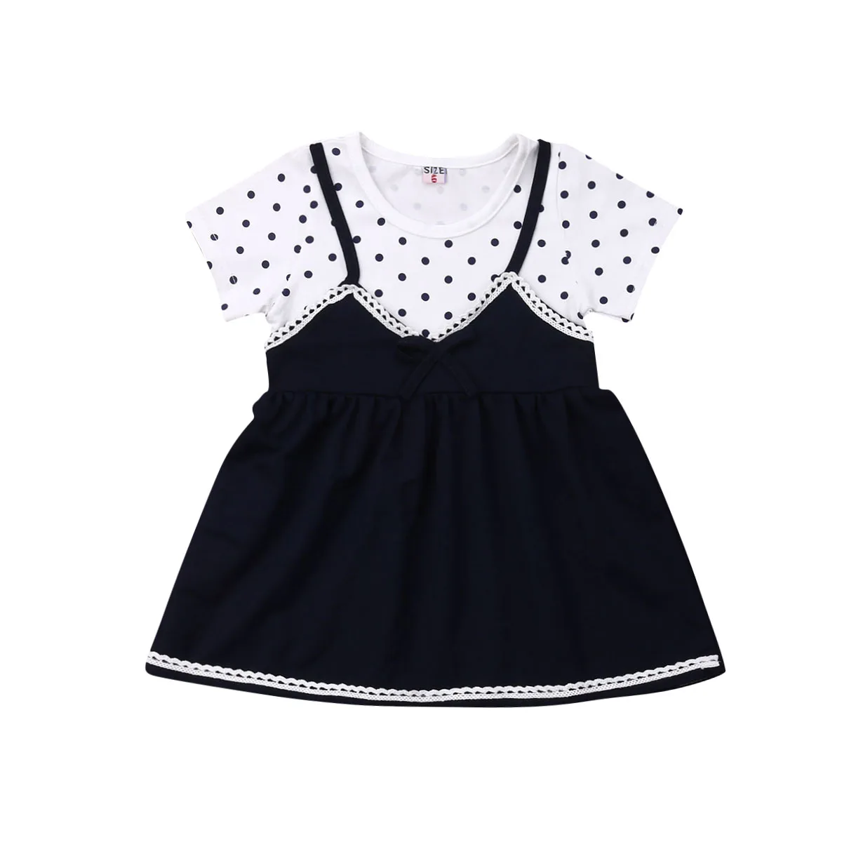 От 1 до 2 лет милое платье для маленьких девочек короткий рукав Пэчворк в горошек с