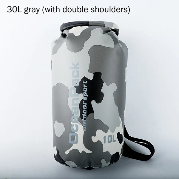 30L gray 2L/5L/10L/15L/20L/30L утолщенная камуфляжная Водонепроницаемая наружная рафтинговая ПВХ сухая сумка на плечо для хранения Океанский рюкзак для плавания - Цвет: 30L gray