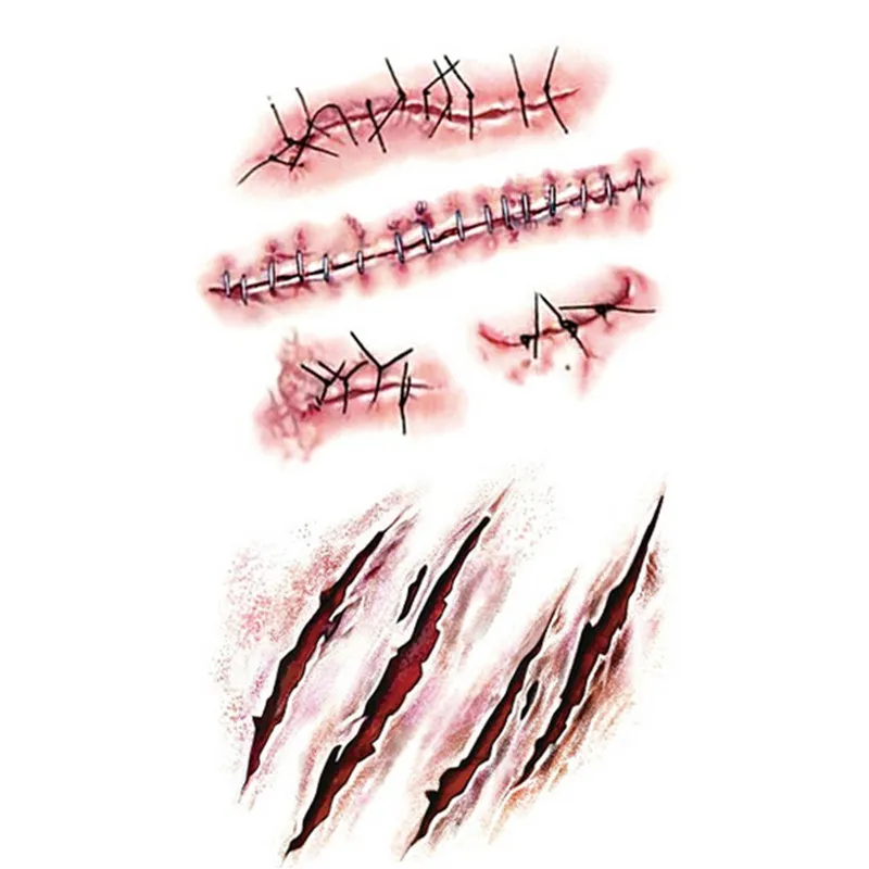 2 шт. Хэллоуин съемный 3D страшный костюм зомби татуировка макияж кровавая травма