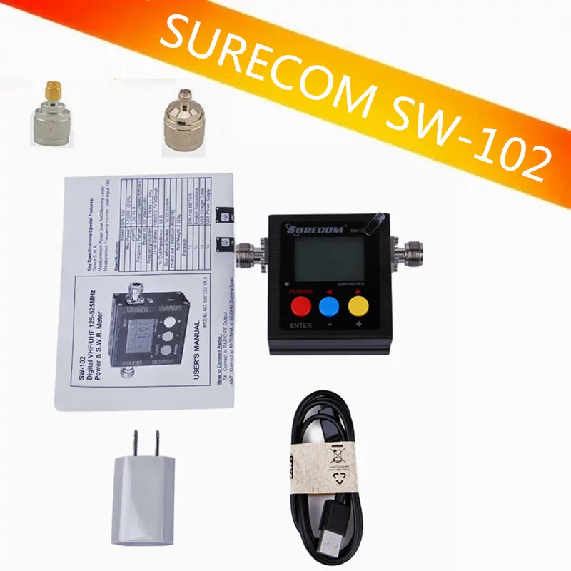 VSWR 1 00 19 9 цифровой VHF UHF 125 525mhz SURECOM SW 102 с 2 шт RF адаптер Baofeng Радио Walkie Talkie мощность SWR
