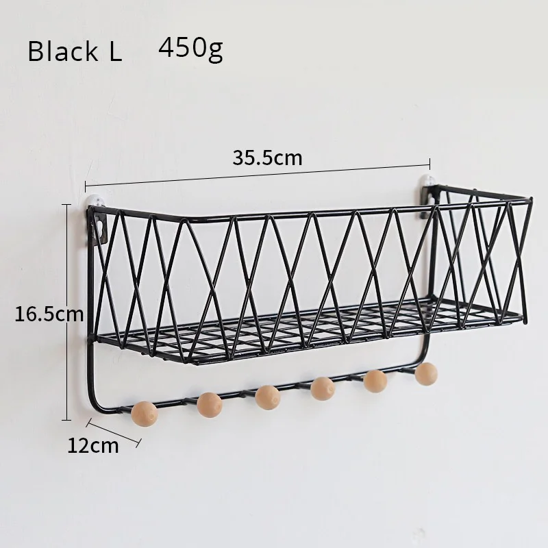 Black-35.5x16.5x12cm Железные держатели для хранения, вешалка для одежды, ключи для двери, крыльцо, держатель для мелочей, подвесной крючок, декоративная сетка, настенный простой органайзер, вешалка для сумки - Цвет: Black-35.5x16.5x12cm