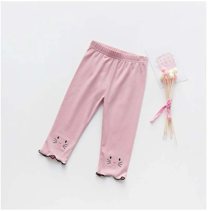 Детские облегающие леггинсы с вышивкой и кошкой ярких цветов летние эластичные